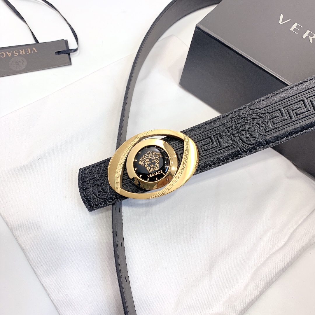 [Versace Belts]Equipped with rectangular belt steel buckles Decorated with the