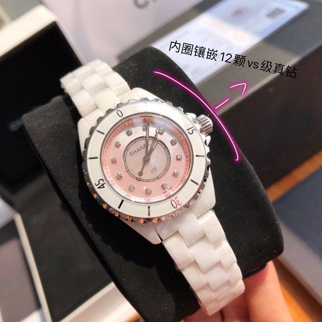 NO:388123,Batch: Full set of packaging White 12 diamonds J12 Chanel Powder Noodle…, chanel19860909批:全套包装 白色12钻 J12 香奈儿 粉面……,,chanel,Watch