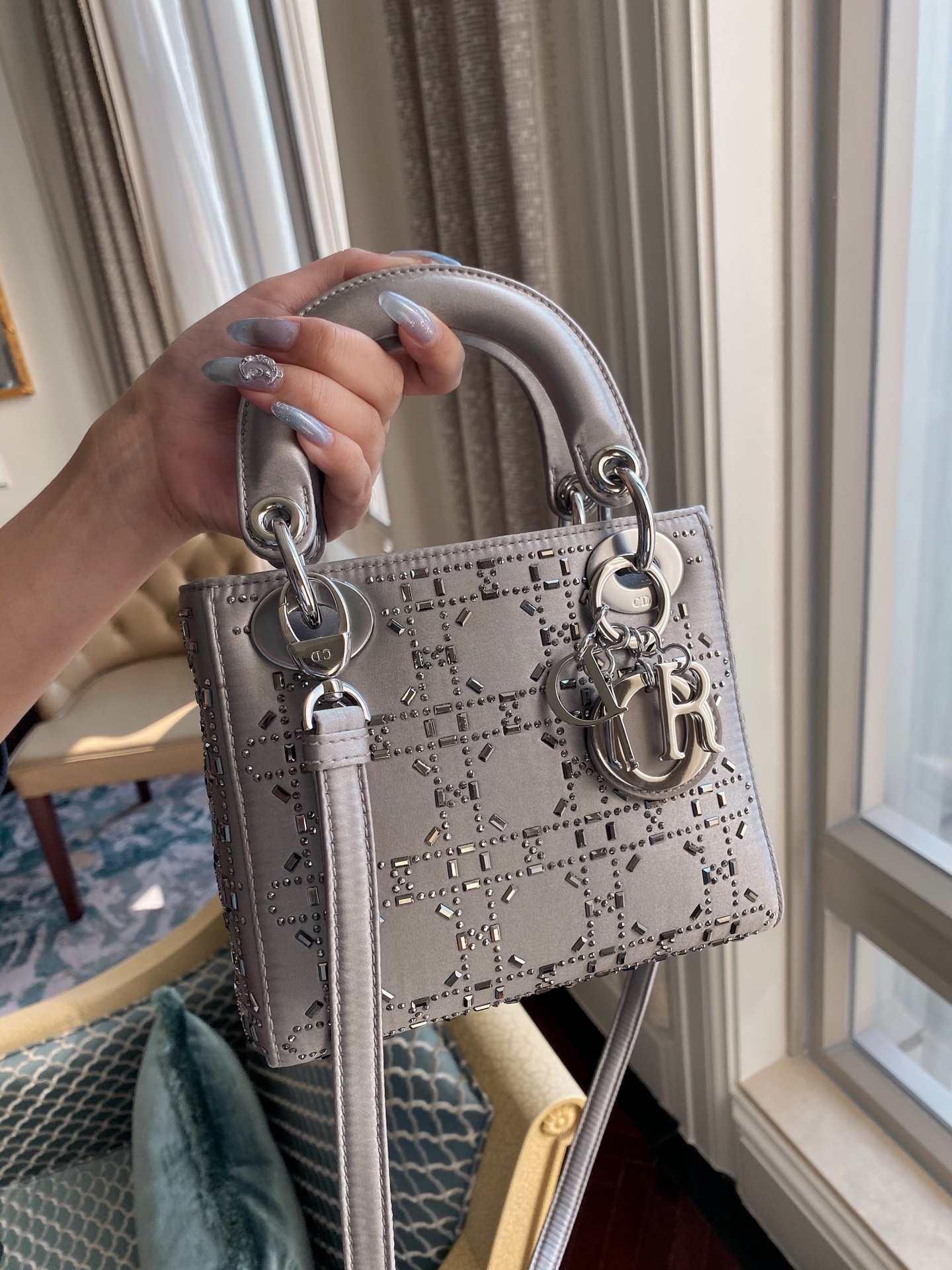 Dior Lady Handbags Crossbody & Shoulder Bags Grey Silk