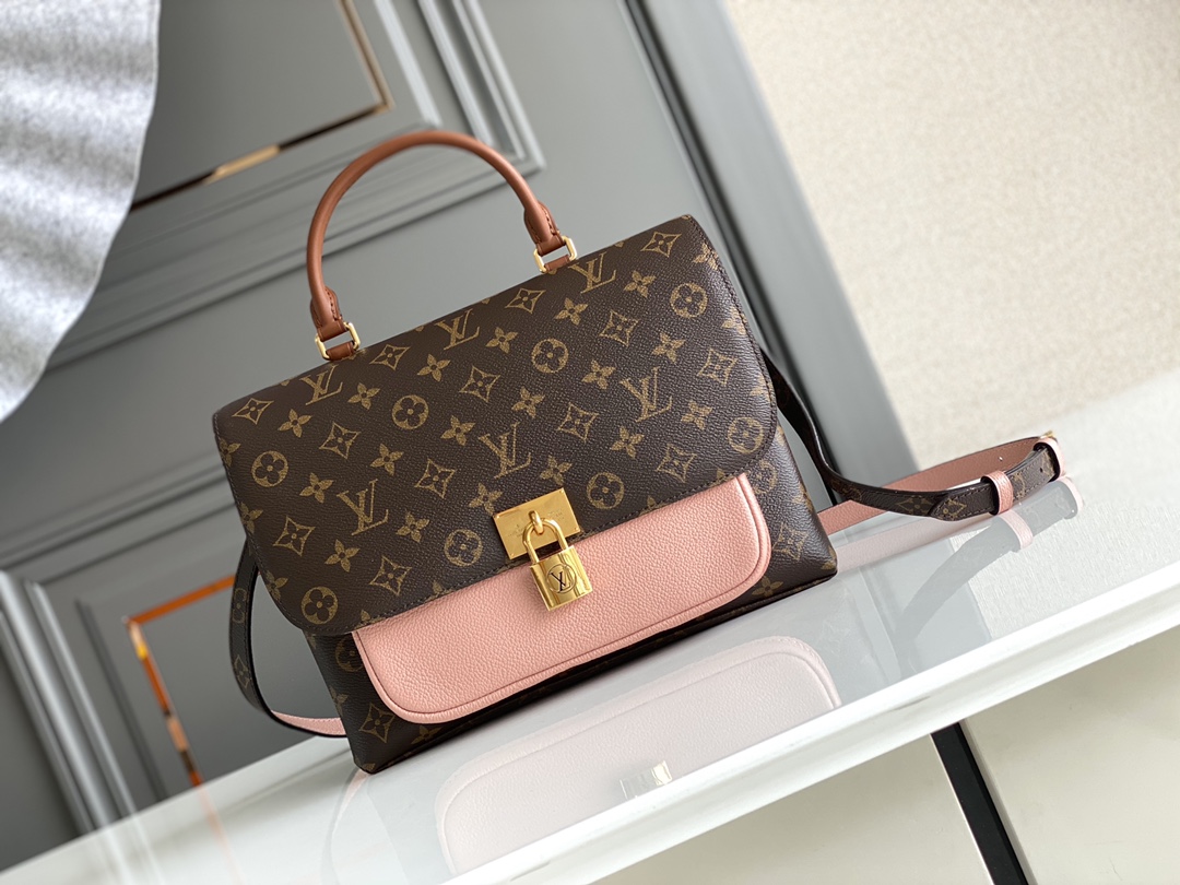 Louis Vuitton Handbags Messenger Bags Gold Pink Monogram Canvas Calfskin Cowhide Vintage M44257