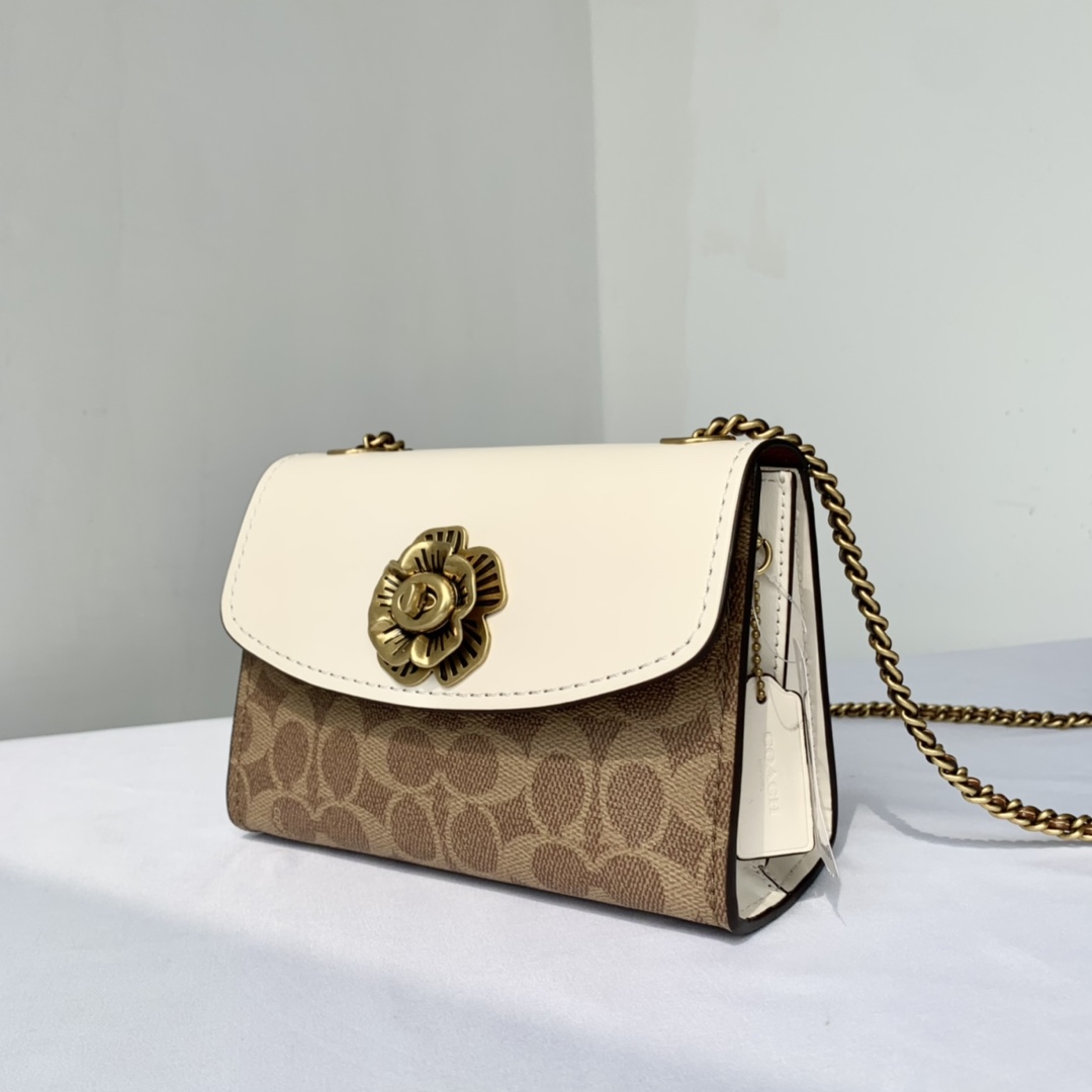 Coach ～COACH 蔻驰 PARKER 拼色山茶花链条单肩包 34256纯