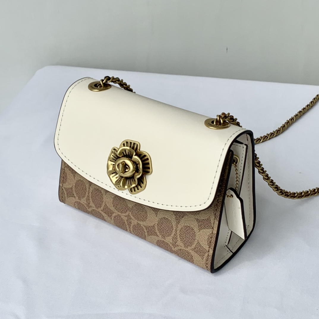 Coach ～COACH 蔻驰 PARKER 拼色山茶花链条单肩包 34256纯