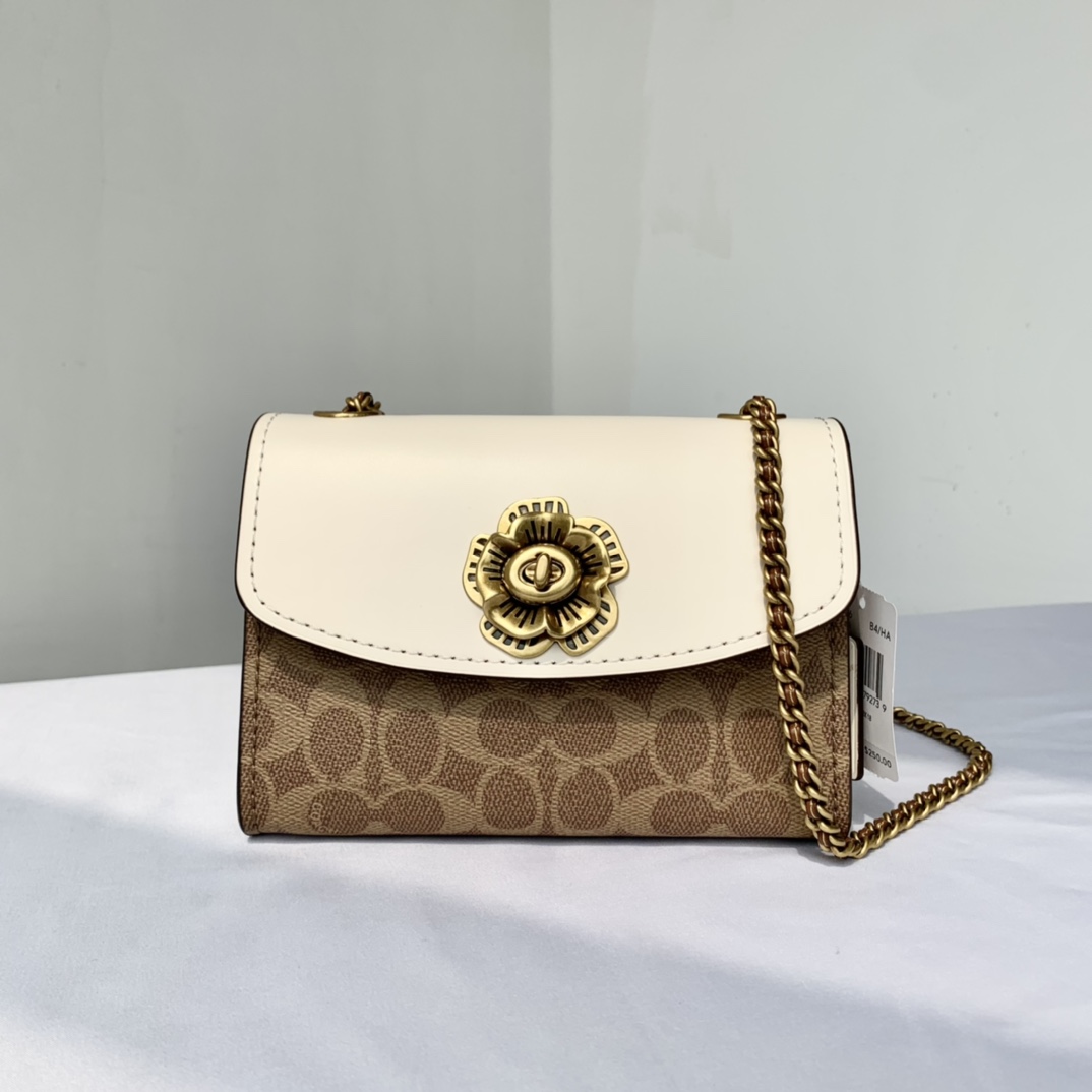 Coach ～COACH 蔻驰 PARKER 拼色山茶花链条单肩包 34256纯
