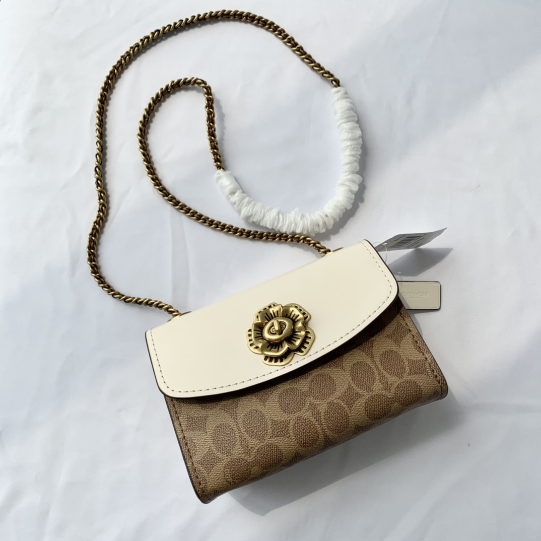 Coach ～COACH 蔻驰 PARKER 拼色山茶花链条单肩包 34256纯