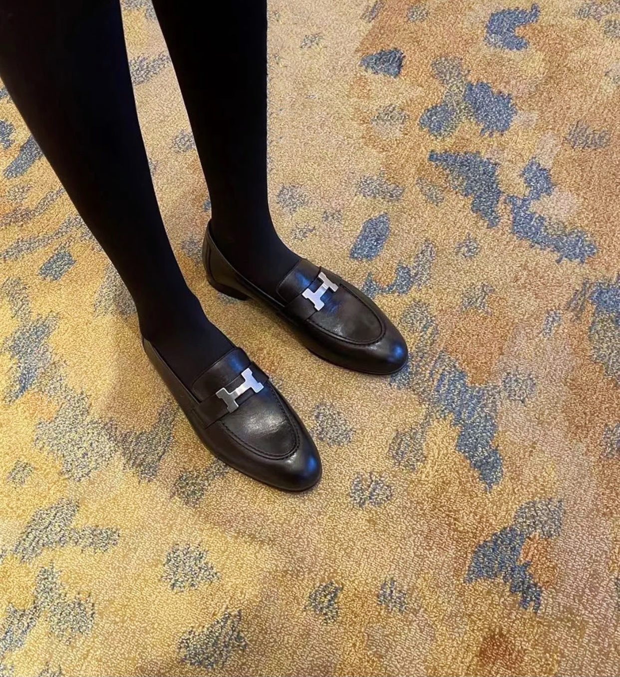 NO:253818,Classic black H brand H button goatskin aris loafers, loafers, sheepskin19860909经典黑色H牌H扣山羊皮 aris乐福鞋,乐福鞋,loafers,sheepskin,Women's Shoes