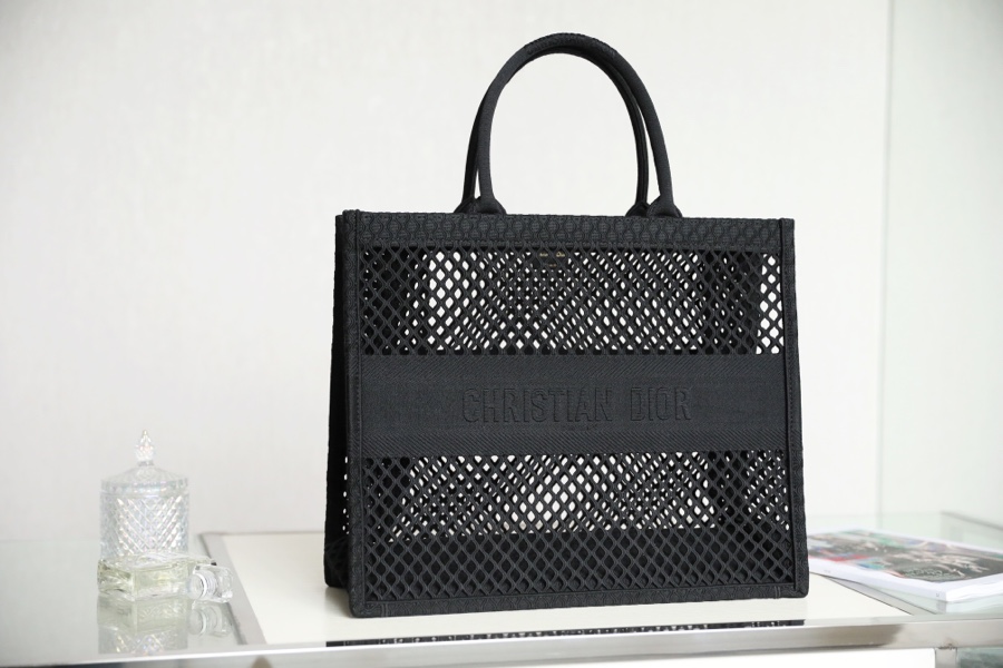 Dior Book Tote Handbags Tote Bags Black Embroidery Cotton Fabric