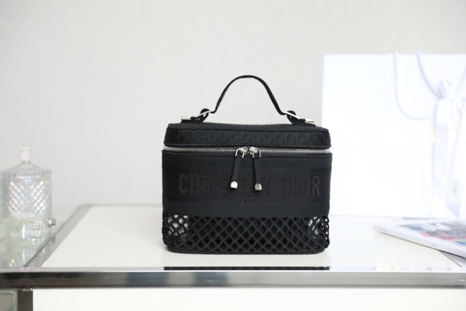 Dior Handbags Cosmetic Bags Black Pink Embroidery Fabric Vanity