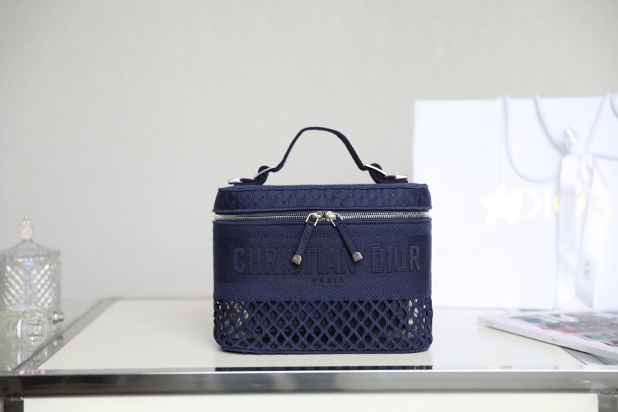 Dior Handbags Cosmetic Bags Blue Pink Embroidery Fabric Vanity