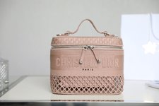 Dior Handbags Cosmetic Bags Pink Embroidery Fabric Vanity