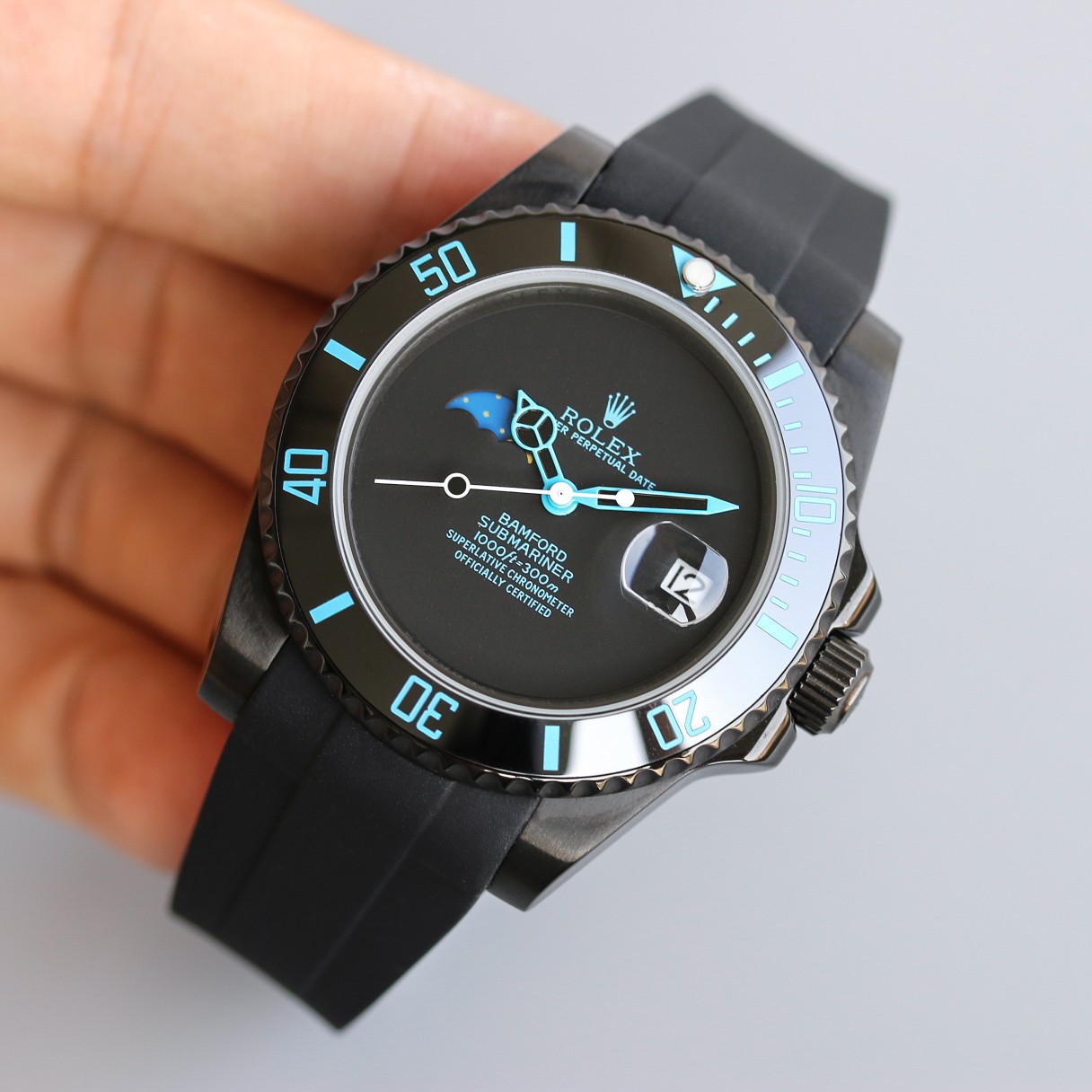 NO:819820,Unify the BLAKEN water ghost series!  Lao. Tape model!  Lux Rolex carbon black steel emperor!  Modified Rolex Submariner series!  The pinnacle artifact!  1BLAKEN advanced modified water ghost series!  Make you beautiful and cool!  2. DLC black diamond film on the watch body, restoring the dark night black dial grit effect unique to the Blacken modification team!  3 is equipped with 2824 movement machinery!  Strong stability!  4Diameter 40mm, thickness 11mm!  ,19860909统一 BLAKEN款水鬼系列！ 劳.胶带款！力士Rolex碳黑钢皇！改装劳.力士水鬼系列！巅峰神器！ 1BLAKEN高级改装水鬼系列！让您美美的,酷酷的！ 2表身DLC黑色金刚膜,Blacken改装团队特有的暗夜黑表盘砂砾效果还原！ 3搭载2824机芯机械！稳定性强！ 4直径40毫米,厚度11毫米！,,Watch