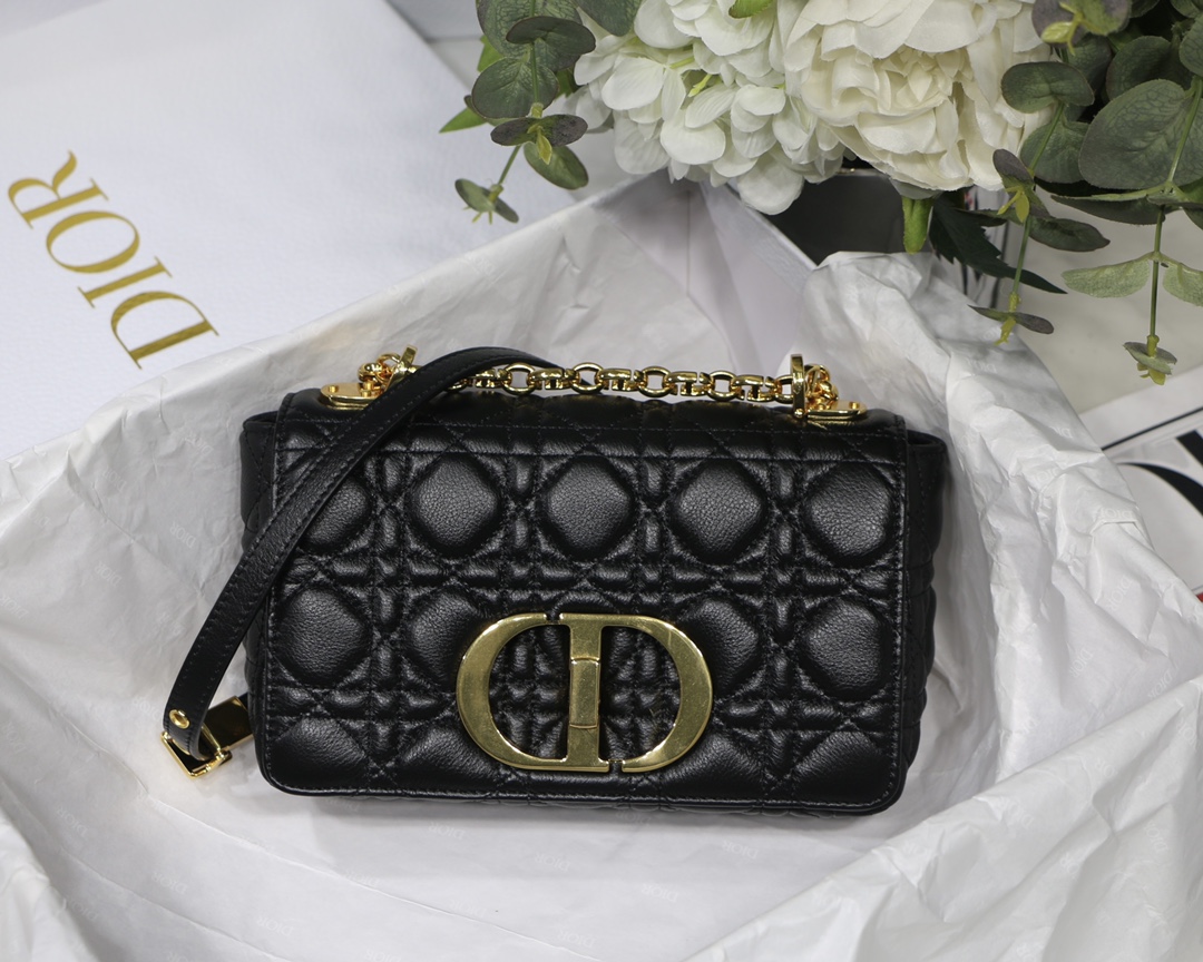 Dior Caro Bags Handbags Black Gold Embroidery Vintage Cowhide