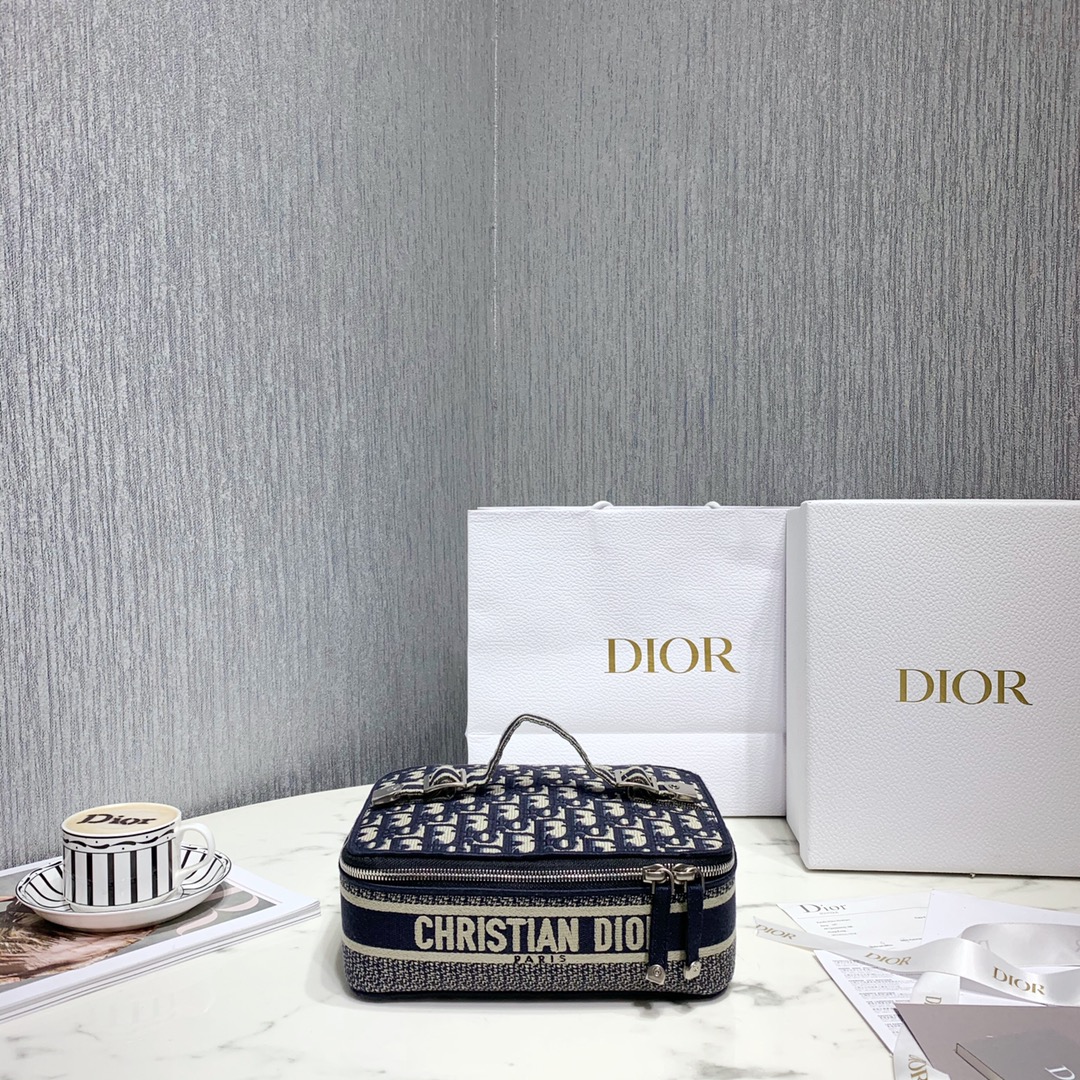 Dior Handbags Cosmetic Bags Cylinder & Round Bags Designer Fake
 Black Embroidery Oblique
