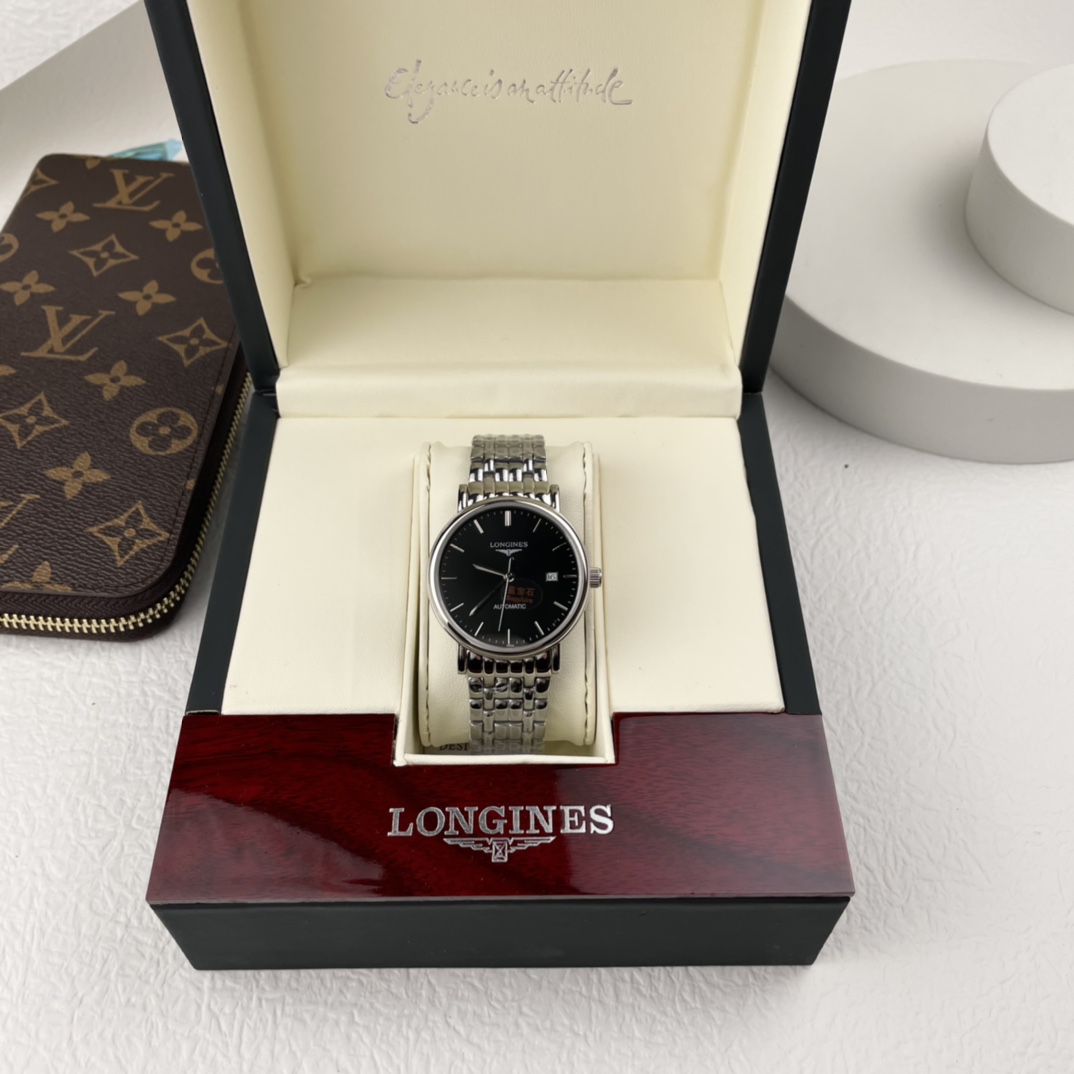 K5  爆款到货 浪琴  Longines 瑰丽系列 情侣腕表全自动机械机芯 316L精钢表壳 蓝宝石玻璃镜面 真牛皮表带/精钢表带 直径男40mm 厚11mm