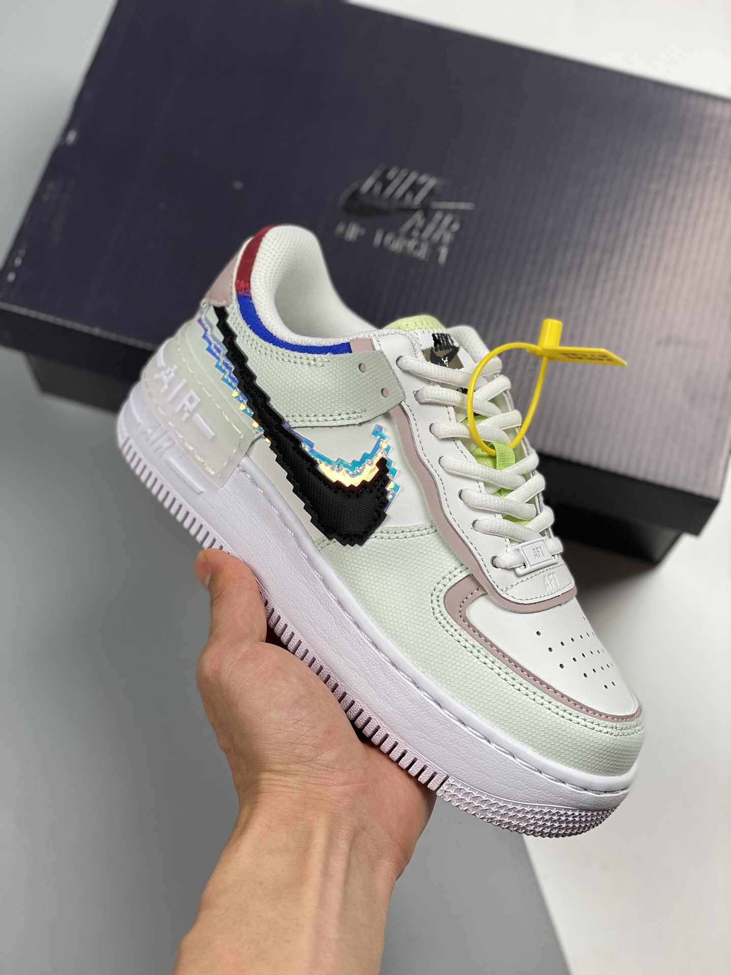 Air Force 1 Shadow Píxel Blanco Verde, horma y plantilla originales, auténtico Air Force, canal de comercio exterior, a…