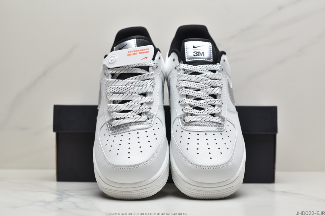 190 3M公司 x Nike Air Force 1’07”White/Black/Silver 3M ”空军一号经典低帮百搭休闲运动板鞋“皮革白黑银蜂巢格3M”CT2299-100