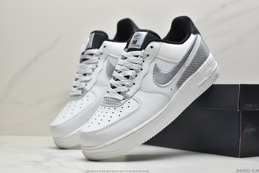 190 3M公司 x Nike Air Force 1’07”White/Black/Silver 3M ”空军一号经典低帮百搭休闲运动板鞋“皮革白黑银蜂巢格3M”CT2299-100