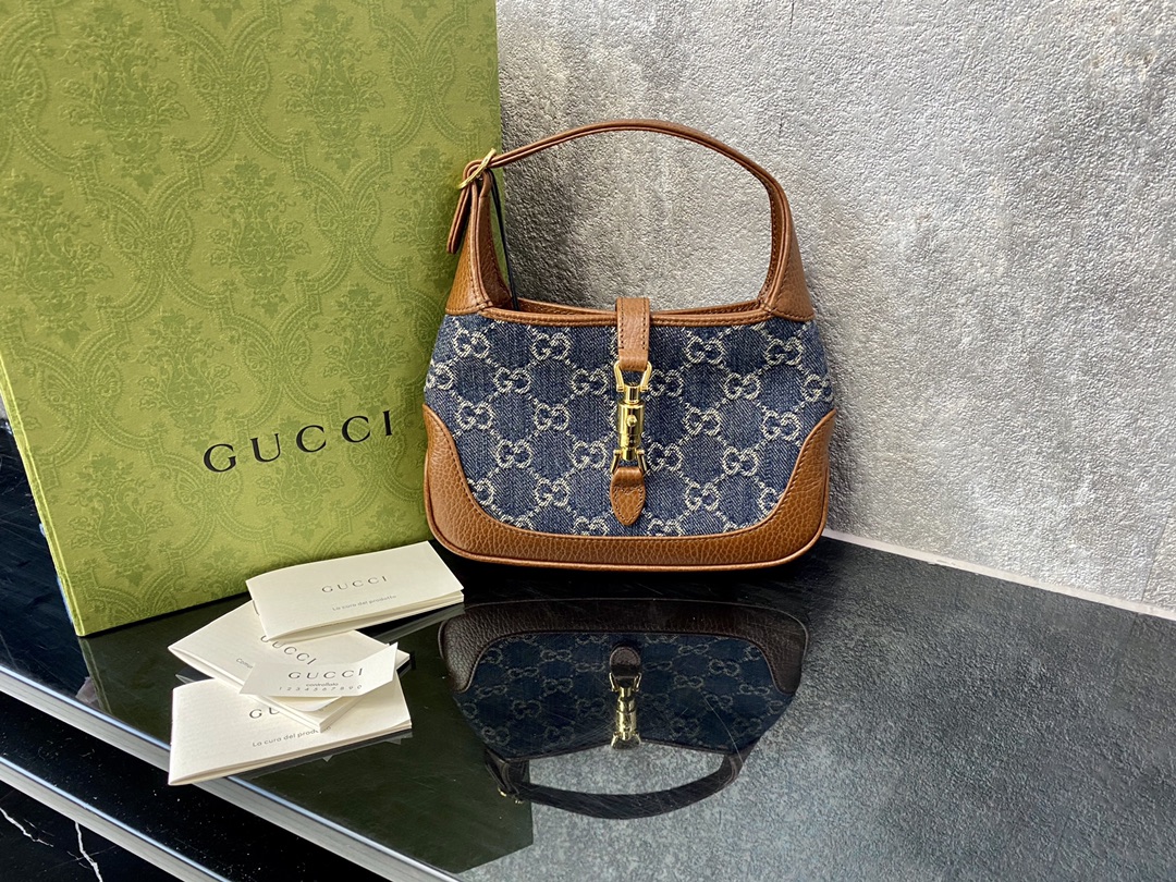 GUCCI Jackie 1961 джынсавая сумка-тоўт з ручкай і рамяшком
