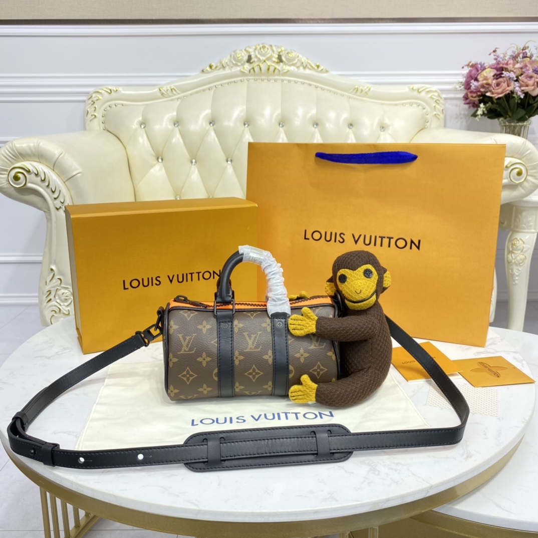 Louis Vuitton LV Keepall Bags Handbags Wholesale Imitation Designer Replicas
 Black Orange Monogram Canvas Knitting Spring/Summer Collection M80118