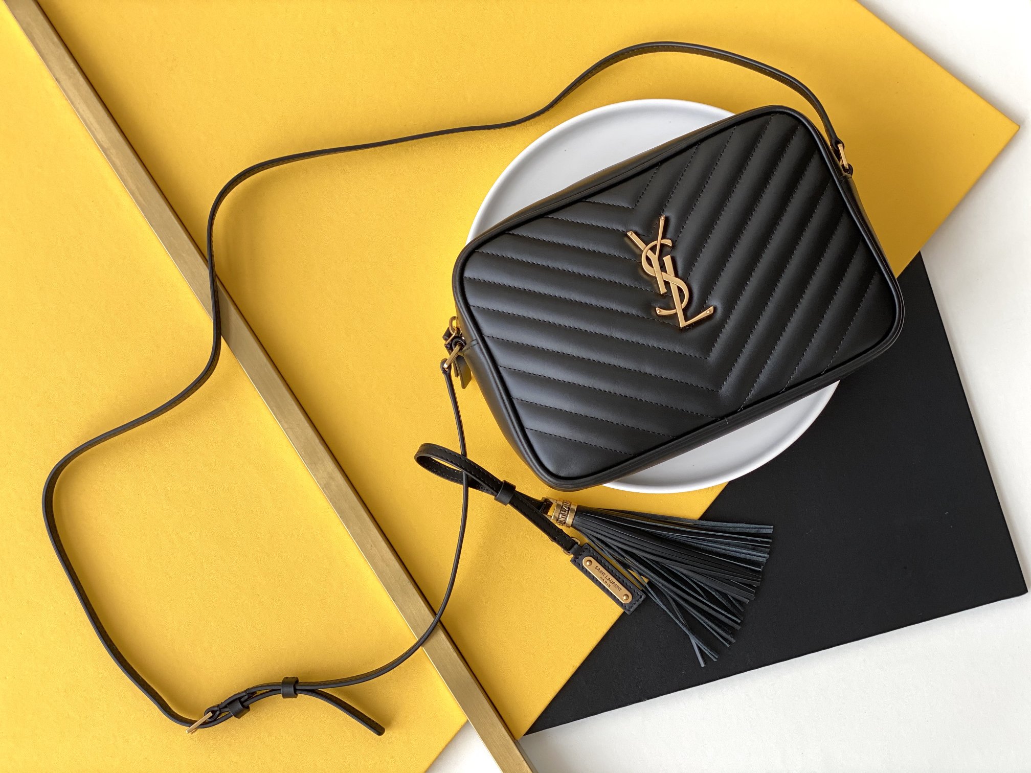 Quilted Calfskin Camera Bag Shoulder Bag Tassel YSL Letter Metal Hardware