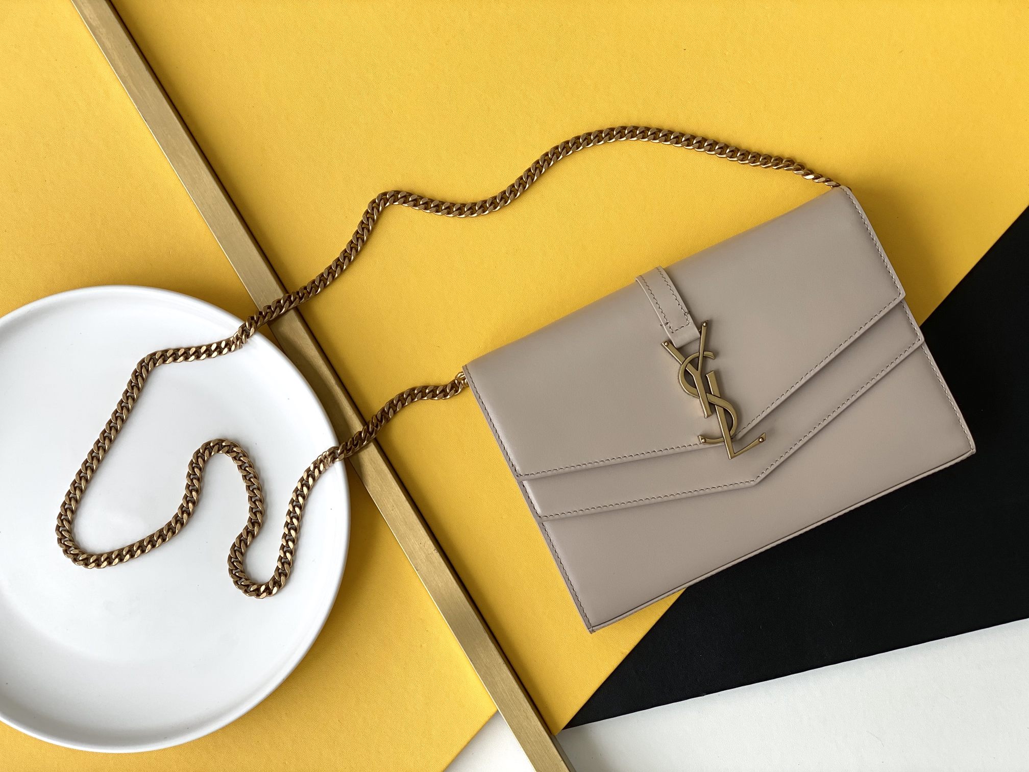 Envelope bag, double flap, detachable chain, crossbody bag, clutch, wallet