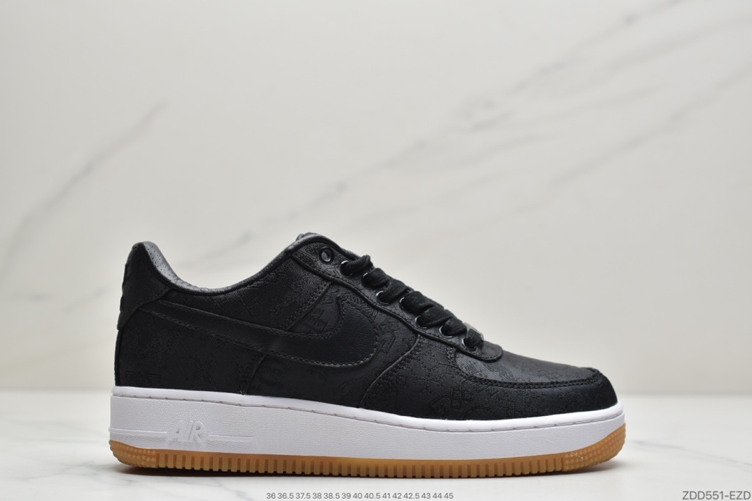 240 Fragment Design x Nike Air Force 1 Premium”Game Black”空军一号经典低帮百搭休闲运动板鞋“白丝绸+闪电”AO9286-100