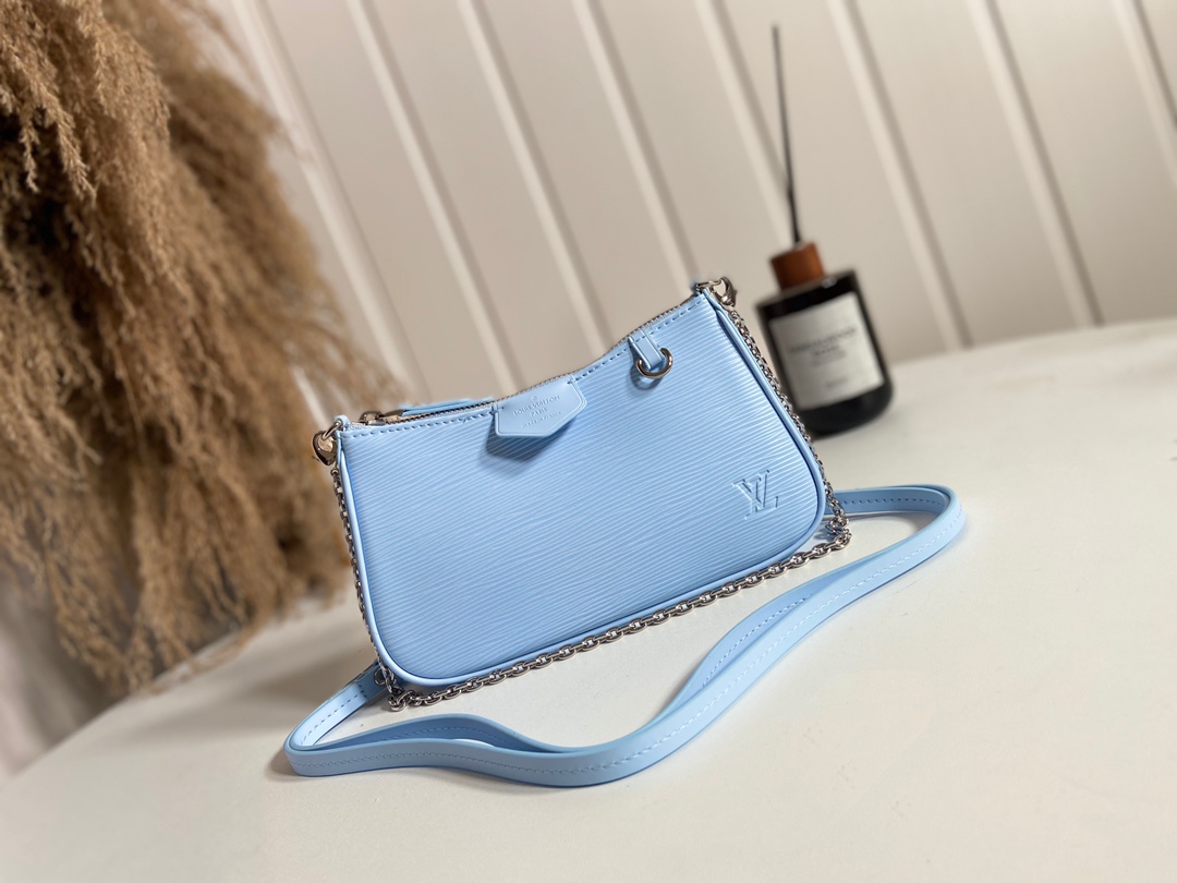 Louis Vuitton LV Easy Pouch On Strap Handbags Clutches & Pouch Bags Blue Sky Epi Chains M80471