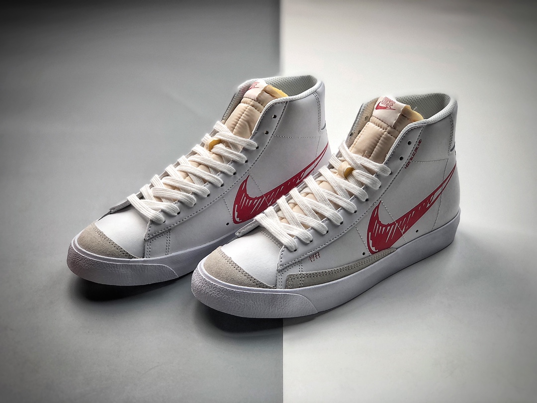 220  纯原Nike Blazer Mid ’77 Vintage 开拓者“涂鸦勾”复古高帮休闲板鞋 CW7580-100