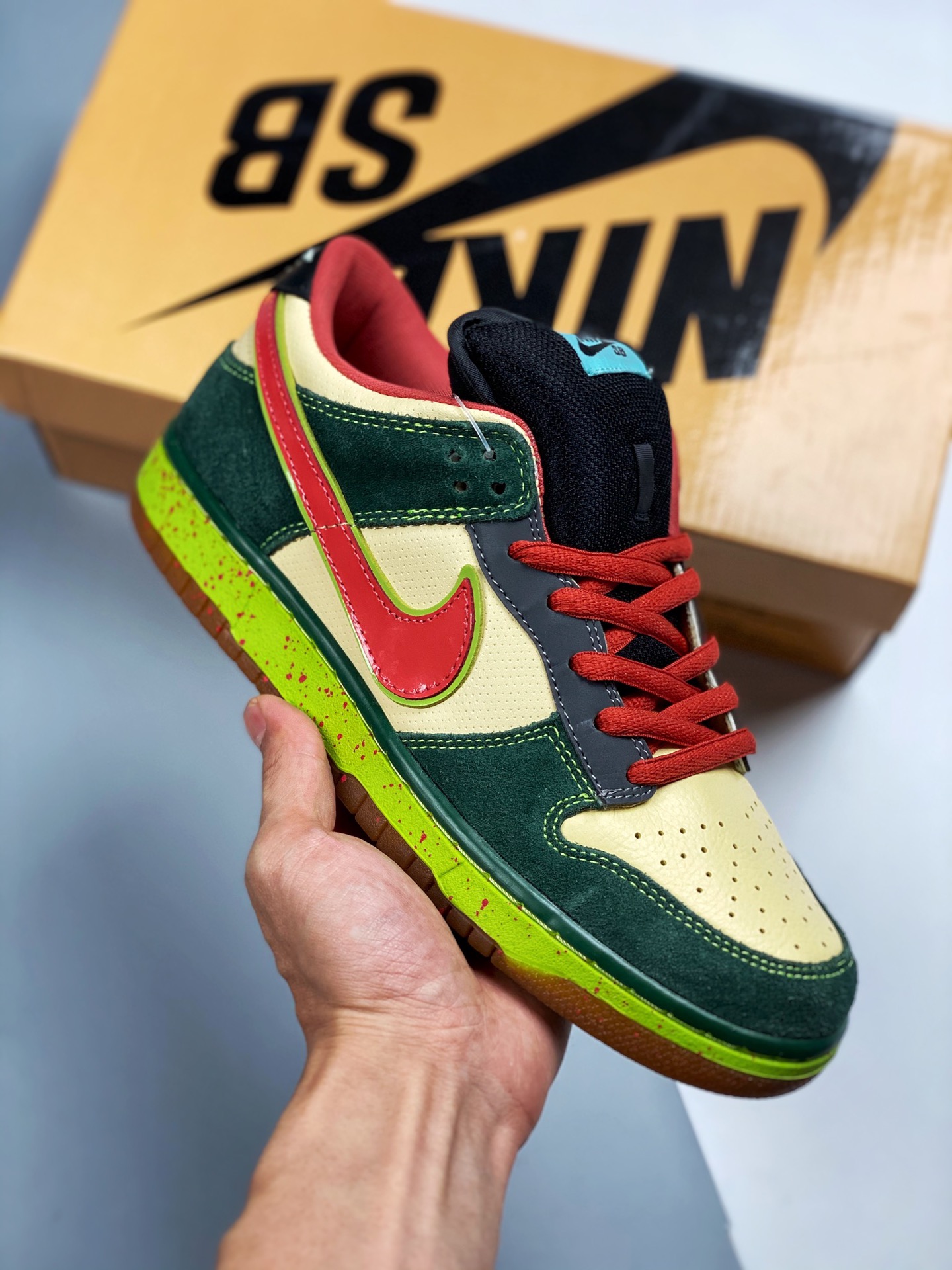 Nk Dunk SB Low Mosquito amarillo-verde color sincronizado, fotos reales de envío en primer lanzamiento, calidad de nive…