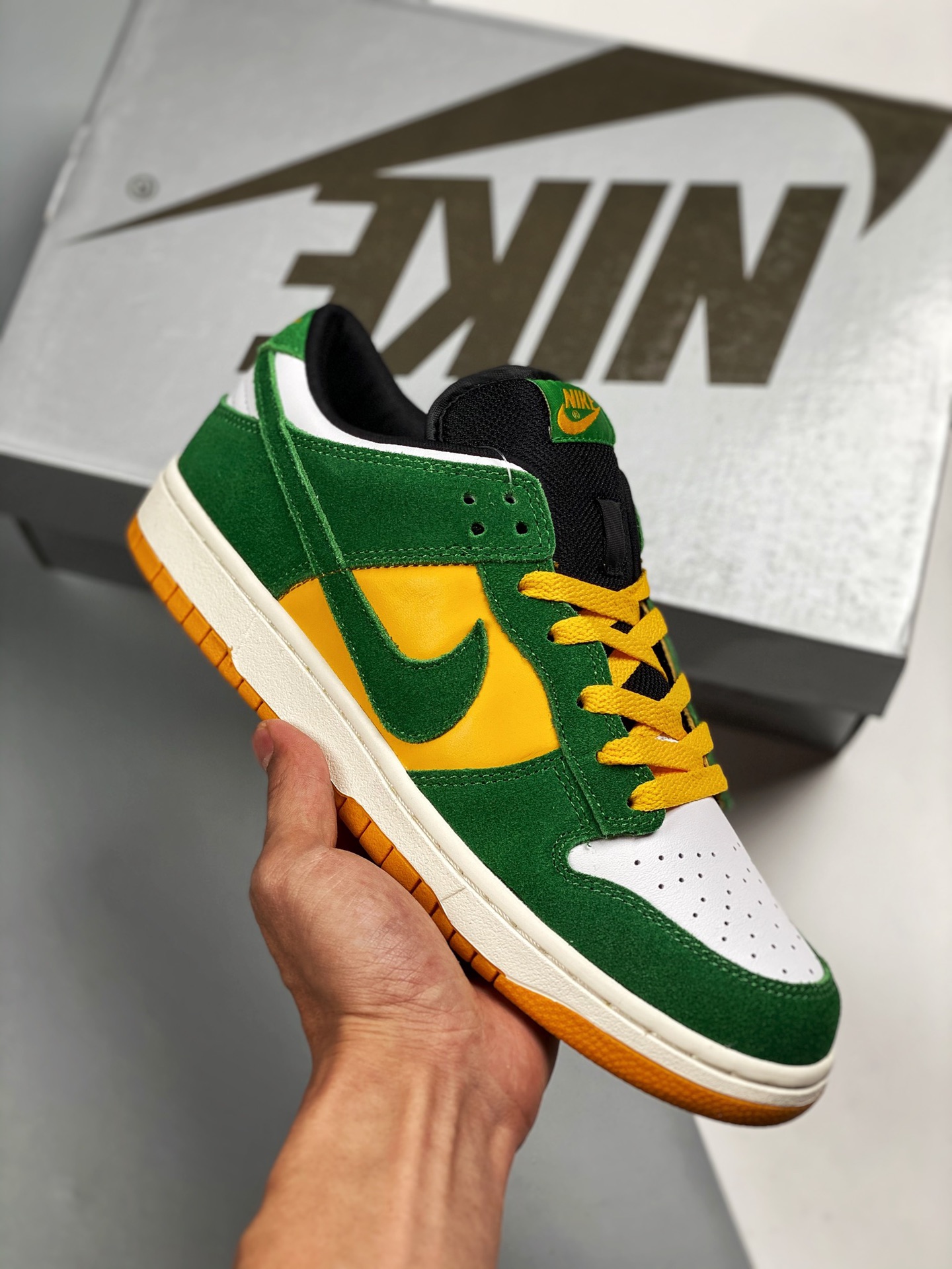 Nike Dunk SB Low Bucks verde-amarillo versión original pura, forma perfecta de capa completa, el zapato entero adopta u…