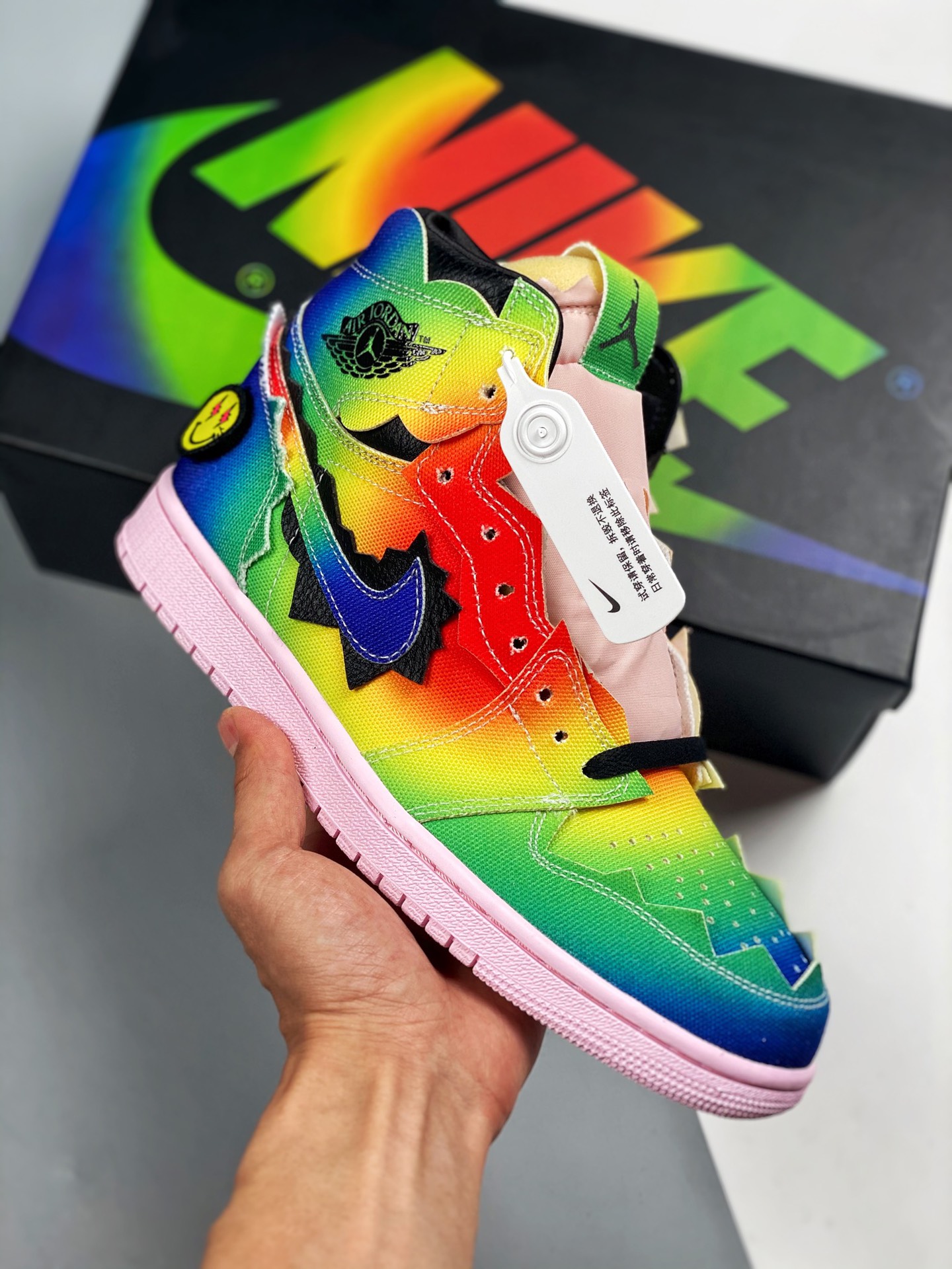J Balvin x Air Jordan 1 High OG 🌈 Tie-dye arcoíris, producido en línea puramente original, nuevo desarrollo, comparaci…