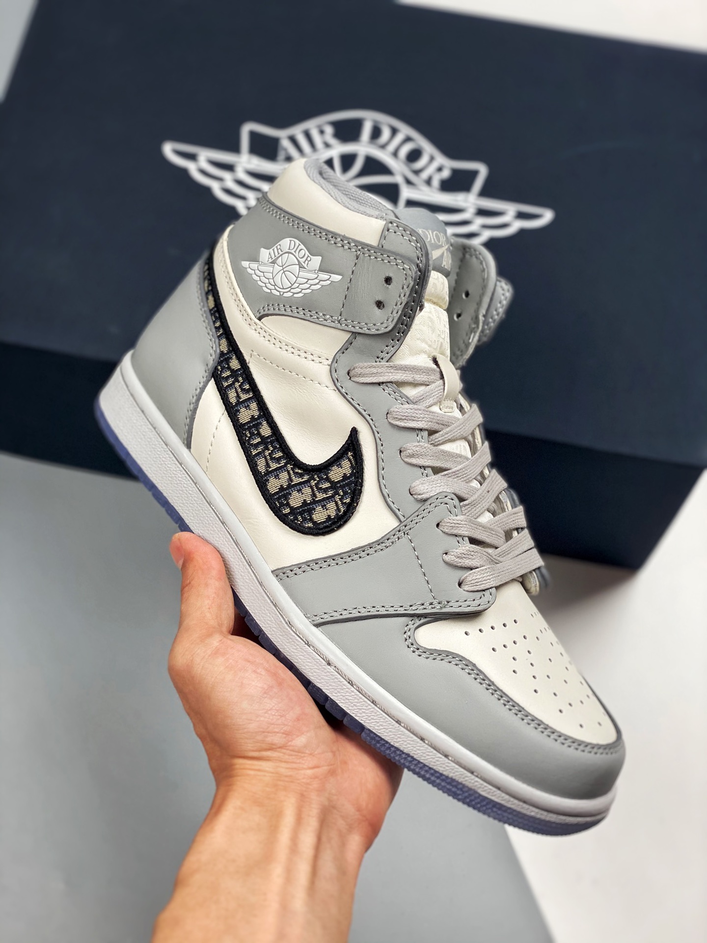 Dior X Air Jordan 1 high OG Blanco Gris, línea de producción puramente original, compra de múltiples zapatos originales…