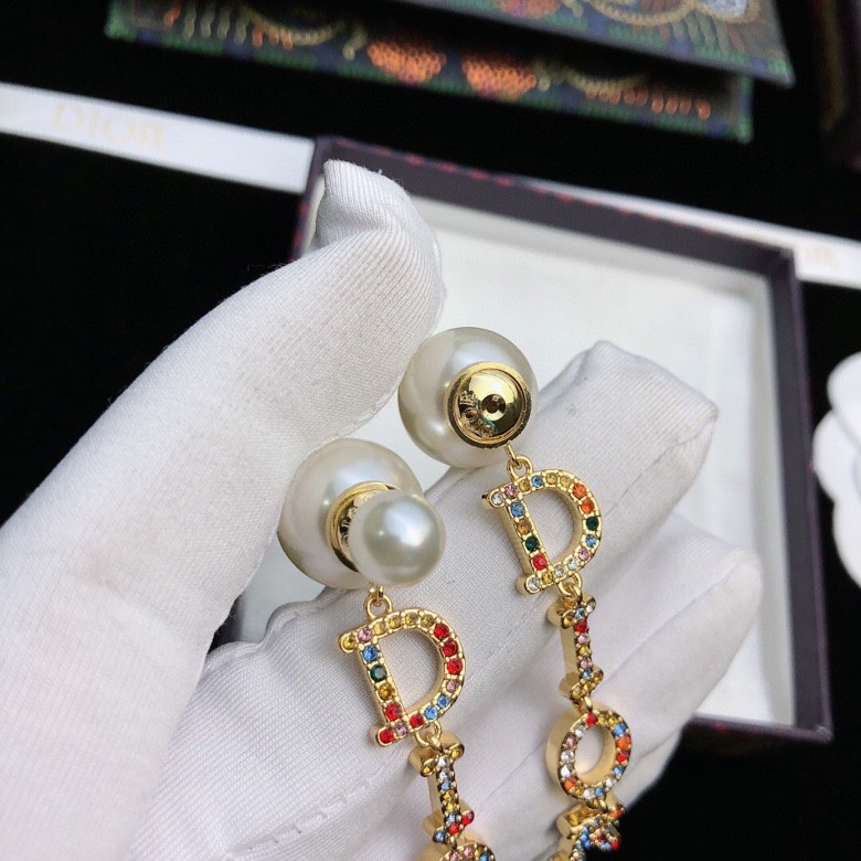 dior tribales pearl letter drop earrings
