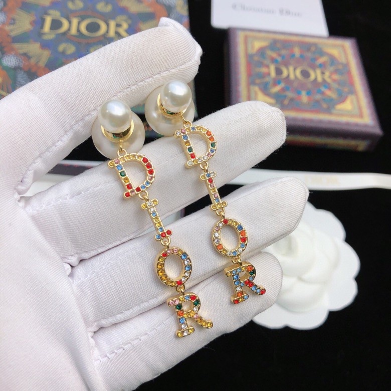 dior tribales pearl letter drop earrings