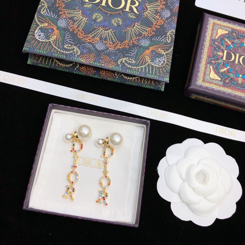 dior tribales pearl letter drop earrings