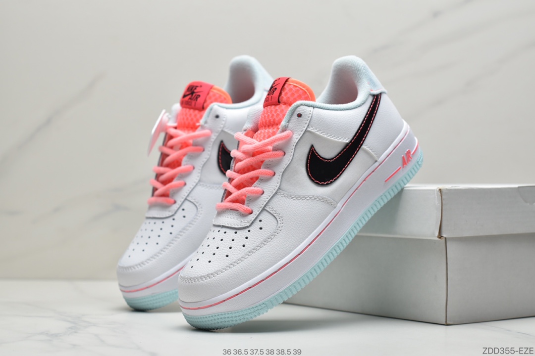 230 耐克Nike Wmns Air Force 1’07 LV8 GS”White/Black-Flash”空军一号经典低帮百搭休闲运动板鞋“皮革白蓝粉南海岸”DD7709-100