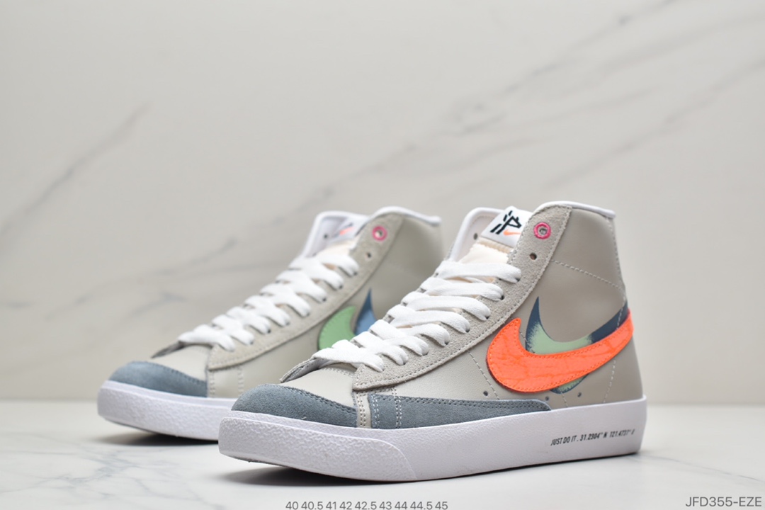 170 耐克Nike BLAZER LOW Thew Way 开拓者高帮时尚休闲板鞋 为概念的 Nike Blazer,标志着Nike在篮球鞋领域迈出的第一步。 Nike Blazer最为醒目的标志就是在鞋身侧面硕大的 Swoosh,细纹皮革鞋面和优质橡胶大底的使用,令球鞋的支撑性、稳定性和缓震性有了巨大提升 DC3278 280 尺码：40 40.5 41 42 42.5 43 44 44.5 45  ID：JFD355-EZE