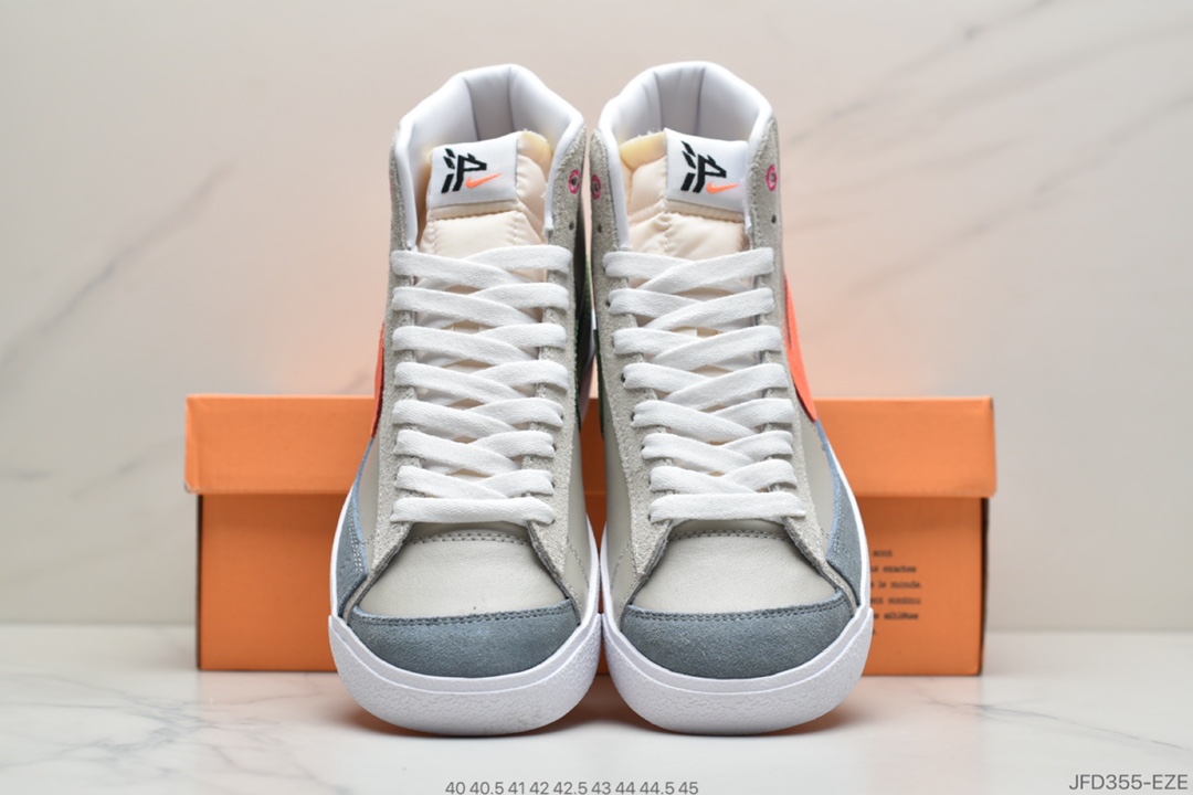 170 耐克Nike BLAZER LOW Thew Way 开拓者高帮时尚休闲板鞋 为概念的 Nike Blazer,标志着Nike在篮球鞋领域迈出的第一步。 Nike Blazer最为醒目的标志就是在鞋身侧面硕大的 Swoosh,细纹皮革鞋面和优质橡胶大底的使用,令球鞋的支撑性、稳定性和缓震性有了巨大提升 DC3278 280 尺码：40 40.5 41 42 42.5 43 44 44.5 45  ID：JFD355-EZE