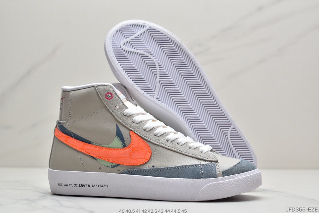 170 耐克Nike BLAZER LOW Thew Way 开拓者高帮时尚休闲板鞋 为概念的 Nike Blazer,标志着Nike在篮球鞋领域迈出的第一步。 Nike Blazer最为醒目的标志就是在鞋身侧面硕大的 Swoosh,细纹皮革鞋面和优质橡胶大底的使用,令球鞋的支撑性、稳定性和缓震性有了巨大提升 DC3278 280 尺码：40 40.5 41 42 42.5 43 44 44.5 45  ID：JFD355-EZE