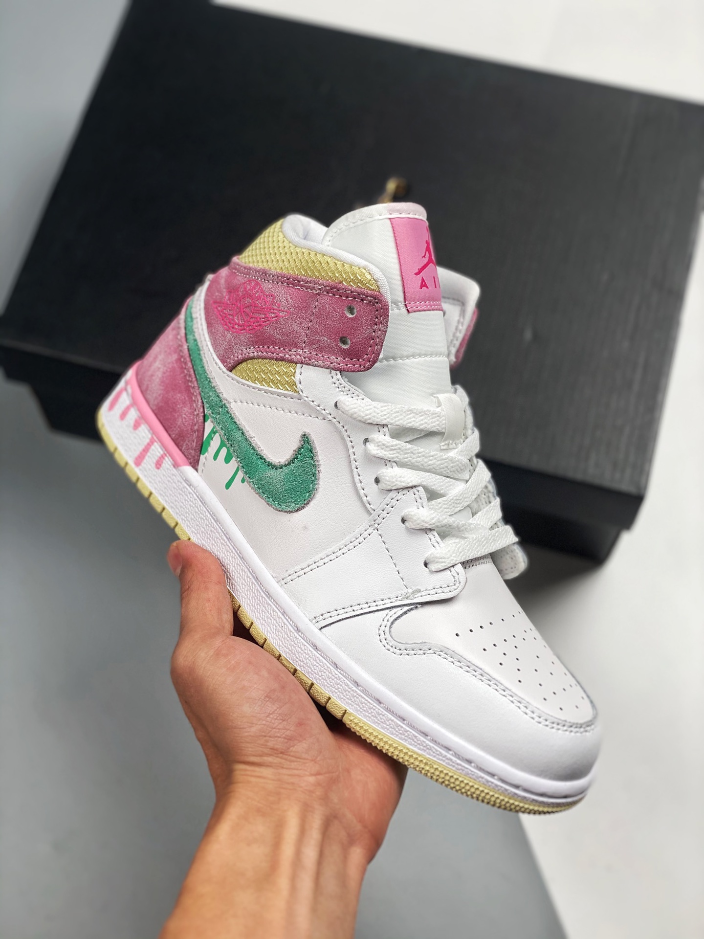 Air Jordan 1 Mid Blanco Rosa Helado, pedido de cliente de comercio exterior de Tmall, proceso de nivel original, serie …