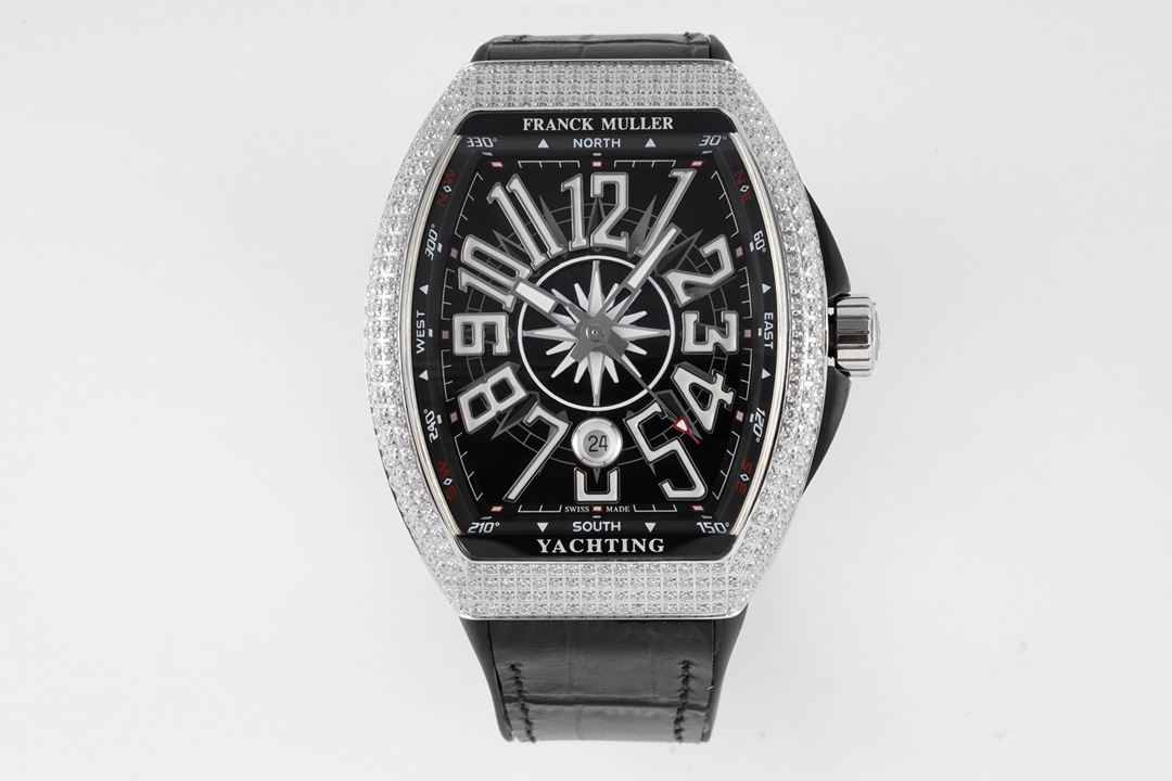 Franck Muller Moda
 Reloj AAA FALSO+
 Negro Azul Incrustados con diamantes Caucho 2824 Movement Cinturón de Goma