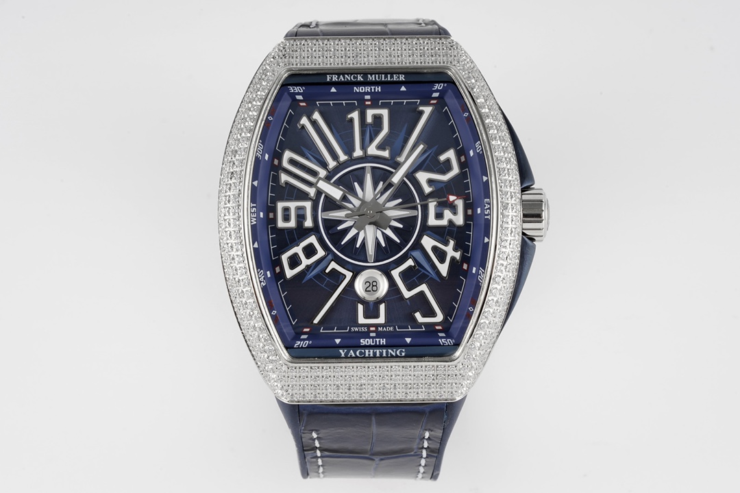 Franck Muller Reloj Negro Azul Incrustados con diamantes Caucho 2824 Movement Cinturón de Goma