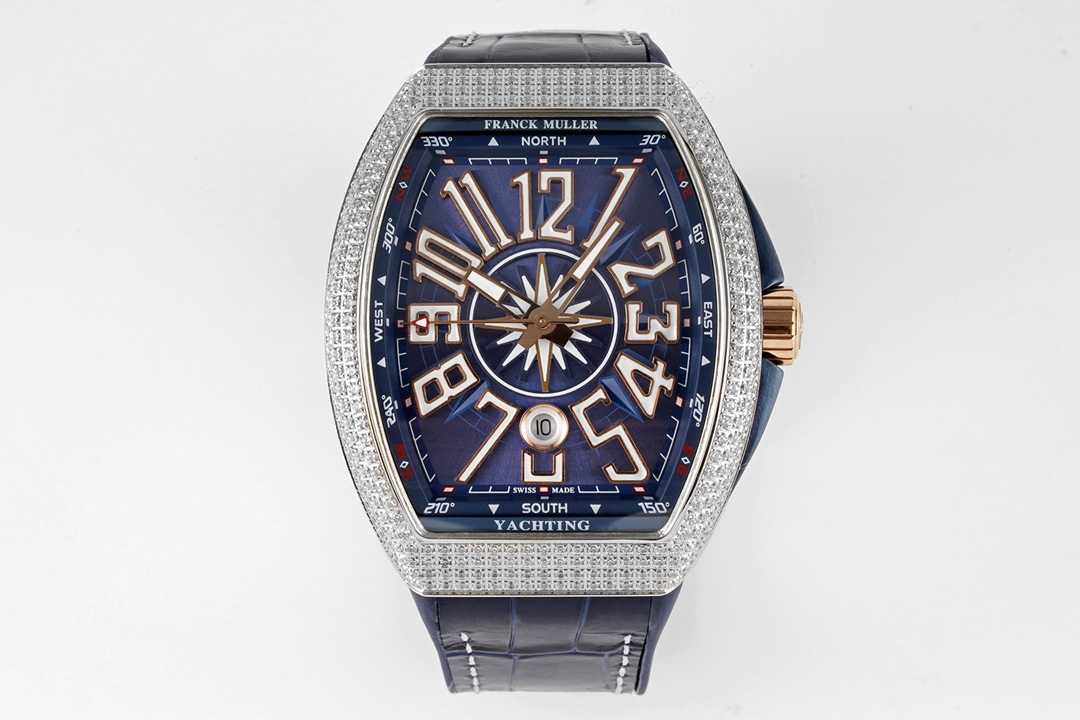 Franck Muller Reloj Negro Azul Incrustados con diamantes Caucho 2824 Movement Cinturón de Goma