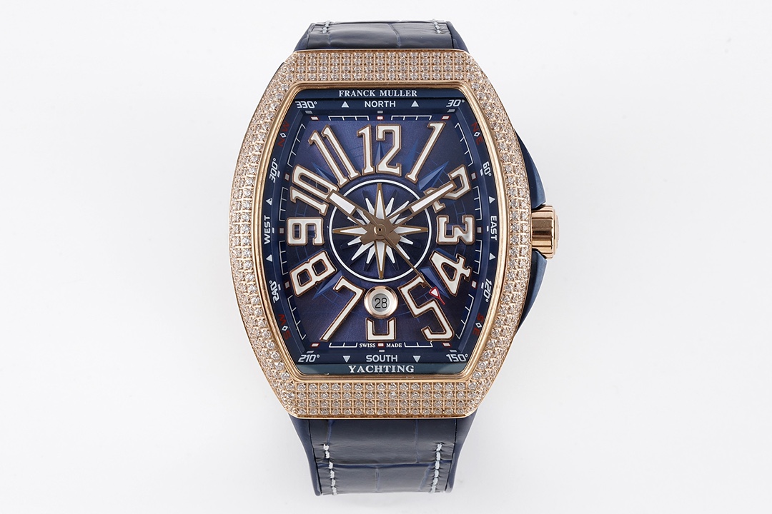 Réplica de todos los diseñadores
 Franck Muller Reloj A precio barato
 Negro Azul Incrustados con diamantes Caucho 2824 Movement Cinturón Goma