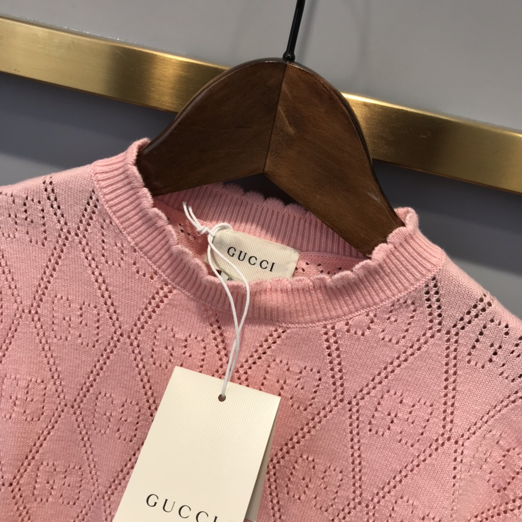 2021 Spring-Specific Knit Shirt Collection: Classic GG Letter Design, Soft and Comfy, Pink Option. - 图片 4
