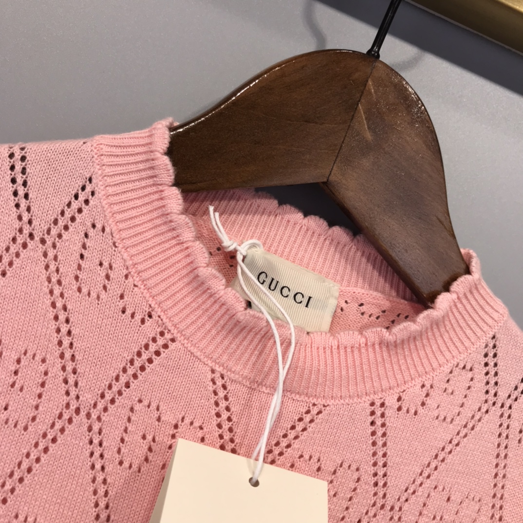 2021 Spring-Specific Knit Shirt Collection: Classic GG Letter Design, Soft and Comfy, Pink Option. - 图片 5