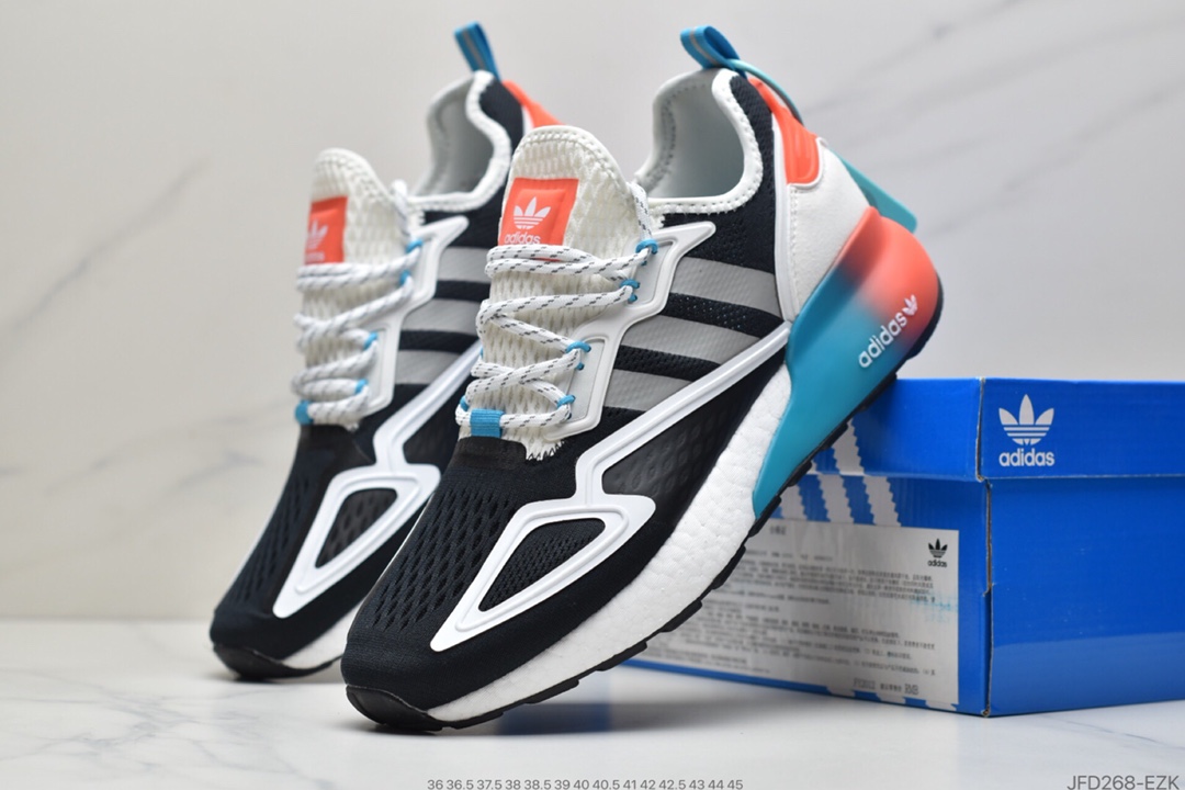 170 2020阿迪达斯Adidas ZX 2K Boost低帮高弹复古休闲运动百搭跑鞋“黑桔红渐变蓝”FZ4641
