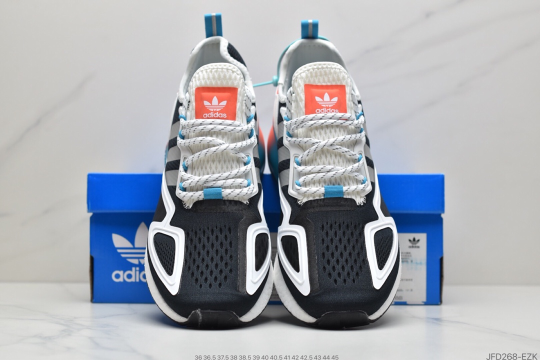 170 2020阿迪达斯Adidas ZX 2K Boost低帮高弹复古休闲运动百搭跑鞋“黑桔红渐变蓝”FZ4641