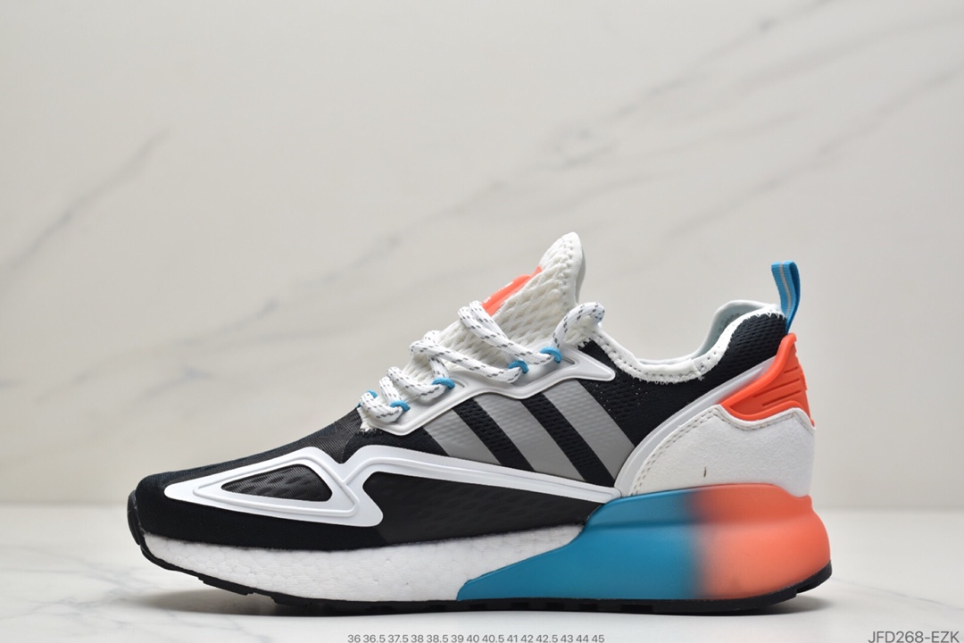 170 2020阿迪达斯Adidas ZX 2K Boost低帮高弹复古休闲运动百搭跑鞋“黑桔红渐变蓝”FZ4641
