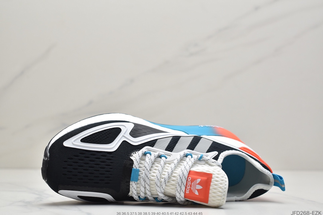 170 2020阿迪达斯Adidas ZX 2K Boost低帮高弹复古休闲运动百搭跑鞋“黑桔红渐变蓝”FZ4641
