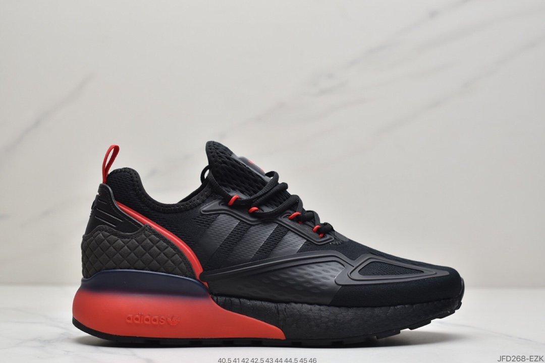 170 2020阿迪达斯Adidas ZX 2K Boost低帮高弹复古休闲运动百搭跑鞋“黑桔红渐变蓝”FZ4641